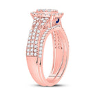 14kt Rose Gold Diamond Cluster Bridal Wedding Ring Band Set - Splendid Jewellery