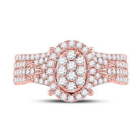 14kt Rose Gold Diamond Cluster Bridal Wedding Ring Band Set - Splendid Jewellery