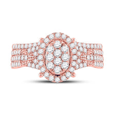 Load image into Gallery viewer, 14kt Rose Gold Diamond Cluster Bridal Wedding Ring Band Set - Front View