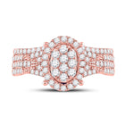 14kt Rose Gold Diamond Cluster Bridal Wedding Ring Band Set - Front View