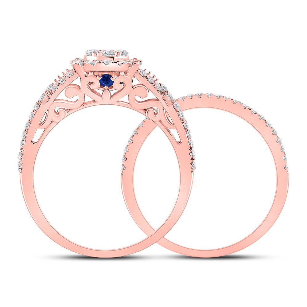 14kt Rose Gold Diamond Cluster Bridal Wedding Ring Band Set - Splendid Jewellery