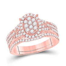 Load image into Gallery viewer, 14kt Rose Gold Diamond Cluster Bridal Wedding Ring Band Set - Top View