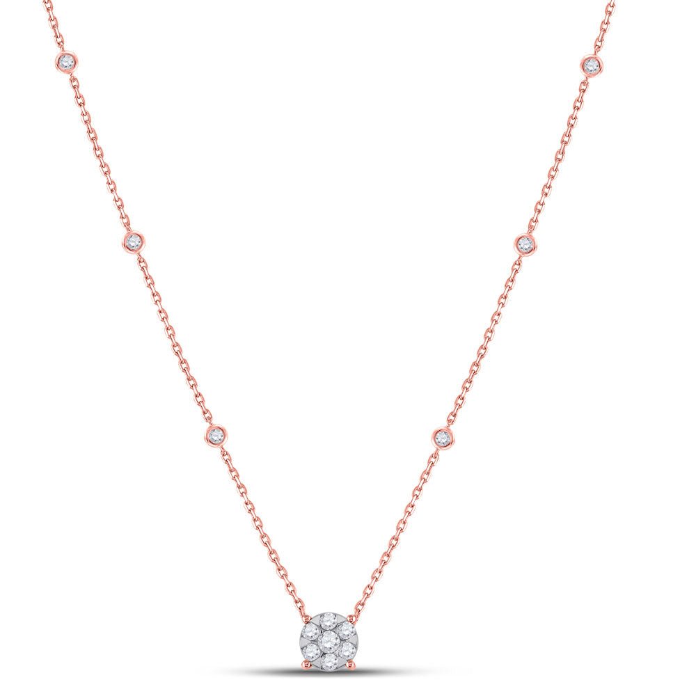 14kt Rose Gold Diamond Flower Cluster Pendant Necklace - Radiant Blossoms of Love - Splendid Jewellery