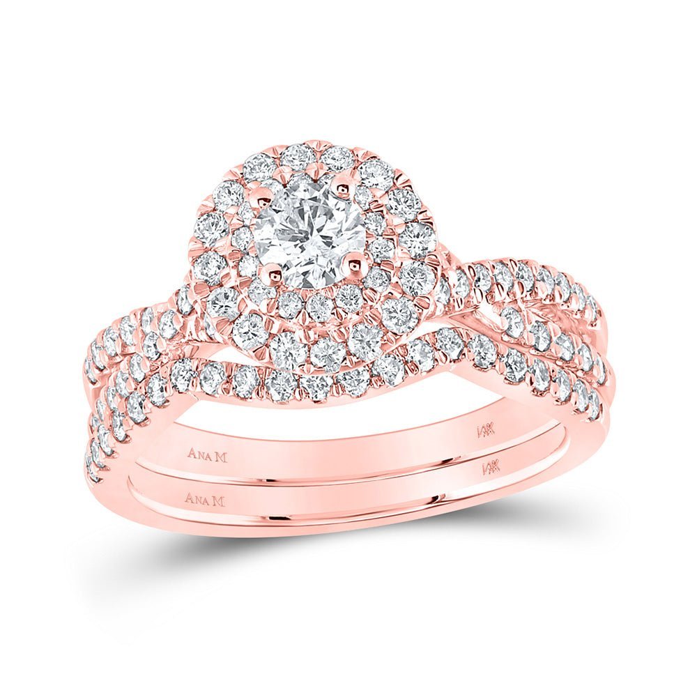 14kt Rose Gold Diamond Halo Bridal Wedding Ring Band Set - Eternal Elegance - Splendid Jewellery