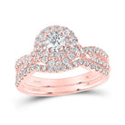 14kt Rose Gold Diamond Halo Bridal Wedding Ring Band Set - Eternal Elegance - Splendid Jewellery