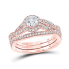 14kt Rose Gold Diamond Halo Wedding Ring Band Set - Timeless Elegance and Unmatched Sparkle - Splendid Jewellery