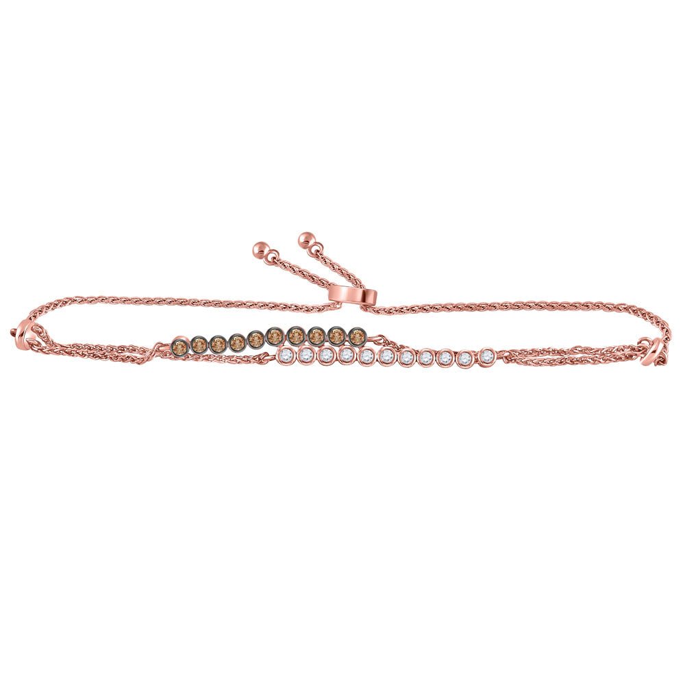 14kt Rose Gold Dual Bolo Bracelet with Brown and White Diamonds - 1/2 Cttw - Splendid Jewellery