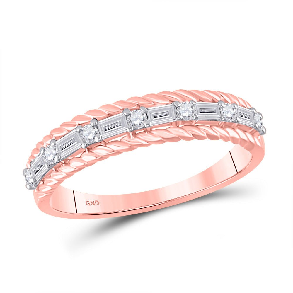 14kt Rose Gold Elegance: Exquisite Baguette Diamond Anniversary Band Ring 1/3 Cttw - Splendid Jewellery