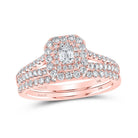 14kt Rose Gold Emerald Diamond Halo Bridal Wedding Ring Band Set - Eternal Elegance - Splendid Jewellery