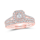 14kt Rose Gold Emerald Diamond Halo Bridal Wedding Ring Band Set - Eternal Elegance - Splendid Jewellery