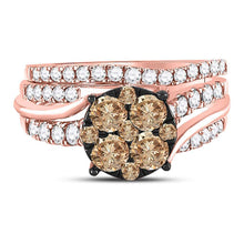 Load image into Gallery viewer, 14kt Rose Gold Enchanting Brown Diamond Bridal Wedding Ring Band Set - Front View