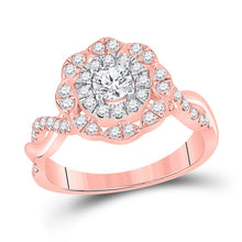 Load image into Gallery viewer, 14kt Rose Gold Enchanting Diamond Halo Bridal Wedding Engagement Ring - Top View