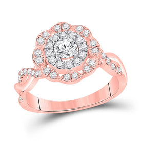 14kt Rose Gold Enchanting Diamond Halo Bridal Wedding Engagement Ring - Top View
