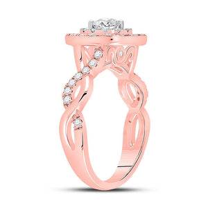 14kt Rose Gold Enchanting Diamond Halo Bridal Wedding Engagement Ring - Splendid Jewellery