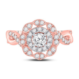 14kt Rose Gold Enchanting Diamond Halo Bridal Wedding Engagement Ring - Splendid Jewellery