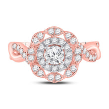 Load image into Gallery viewer, 14kt Rose Gold Enchanting Diamond Halo Bridal Wedding Engagement Ring - Front View