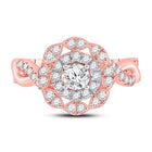 14kt Rose Gold Enchanting Diamond Halo Bridal Wedding Engagement Ring - Front View