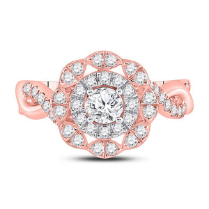 14kt Rose Gold Enchanting Diamond Halo Bridal Wedding Engagement Ring - Splendid Jewellery