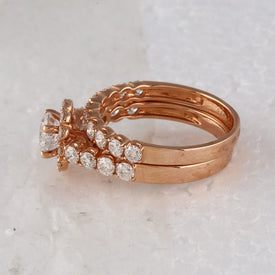 14kt Rose Gold Eternal Love Diamond Bridal Wedding Ring Band Set - Top View