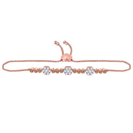 14kt Rose Gold Floral Cluster Bolo Bracelet with 1 Carat Brown Diamonds - Splendid Jewellery - Top View
