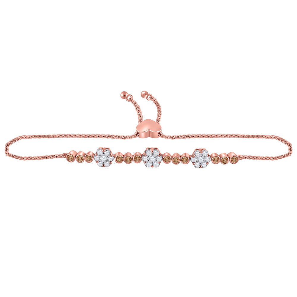 14kt Rose Gold Floral Cluster Bolo Bracelet with 1 Carat Brown Diamonds - Splendid Jewellery - Splendid Jewellery