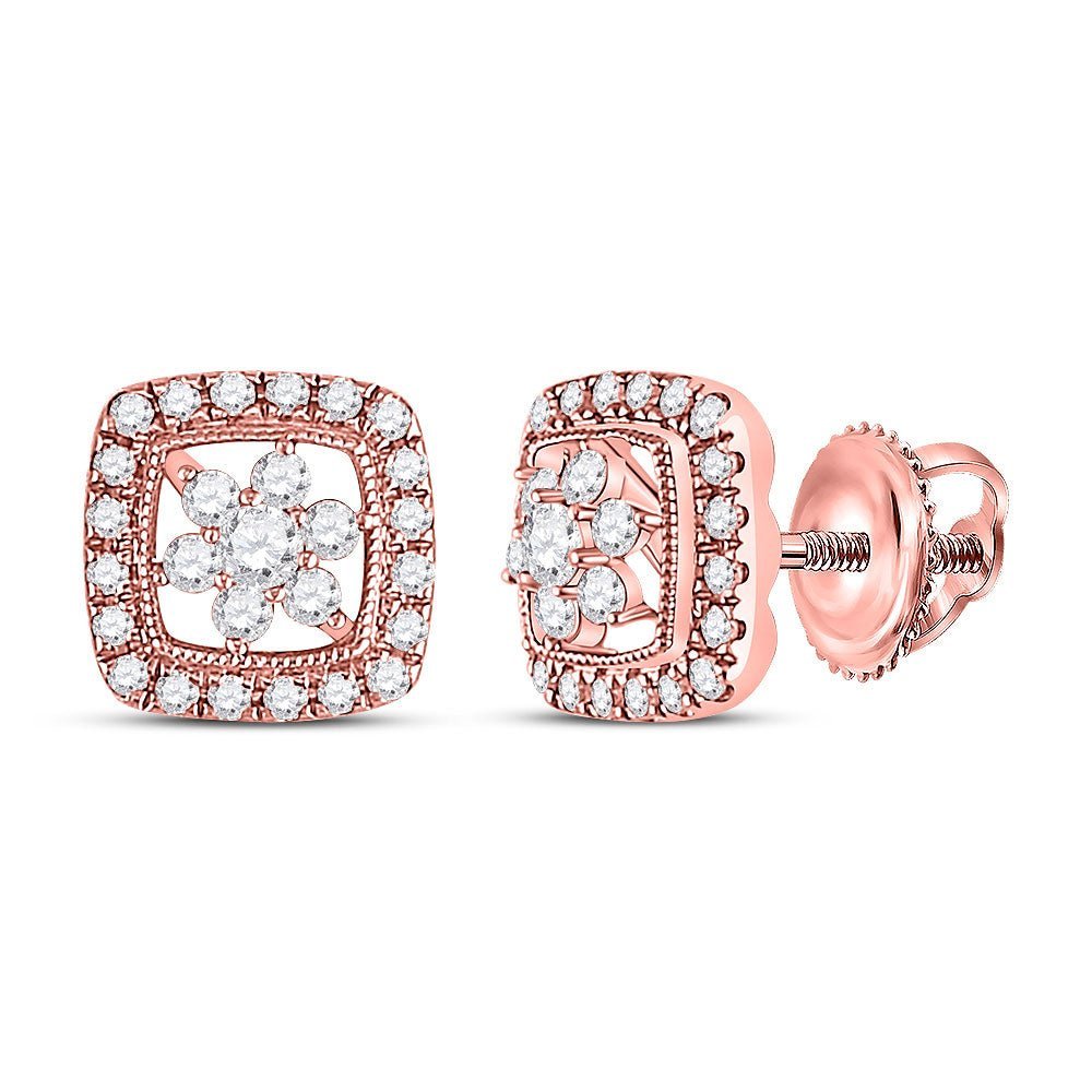 14kt Rose Gold Floral Cluster Diamond Earrings: A Mesmerizing Blossom of Brilliance - Splendid Jewellery