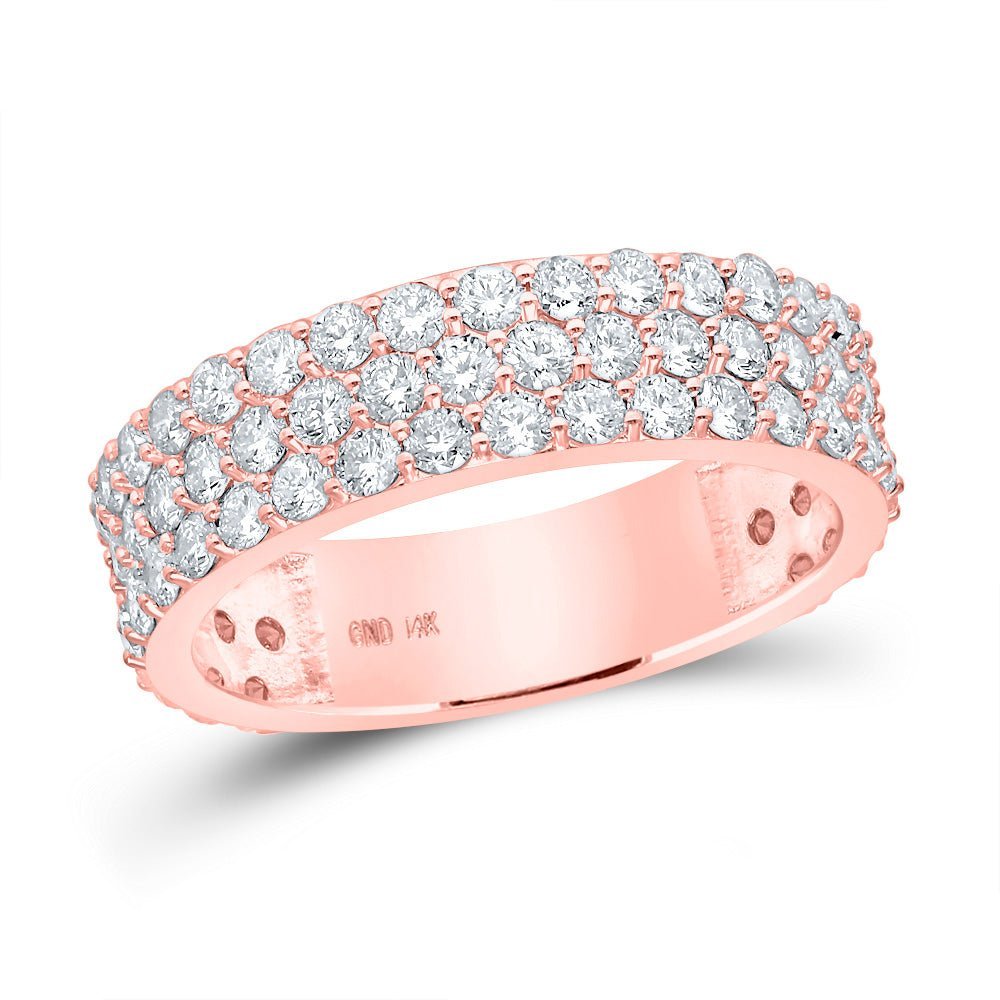 14kt Rose Gold Men's Triple Row Diamond Pave Band Ring - 2 - 7/8 Cttw - Splendid Jewellery