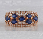 14kt Rose Gold Oval Blue Sapphire Diamond Band Ring - Exquisite Elegance - Front View