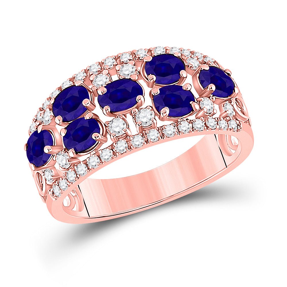 14kt Rose Gold Oval Blue Sapphire Diamond Band Ring - Exquisite Elegance - Splendid Jewellery