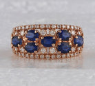 14kt Rose Gold Oval Blue Sapphire Diamond Band Ring - Exquisite Elegance - Splendid Jewellery