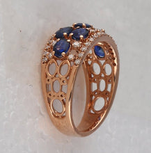 Load image into Gallery viewer, 14kt Rose Gold Oval Blue Sapphire Diamond Band Ring - Exquisite Elegance - Side View