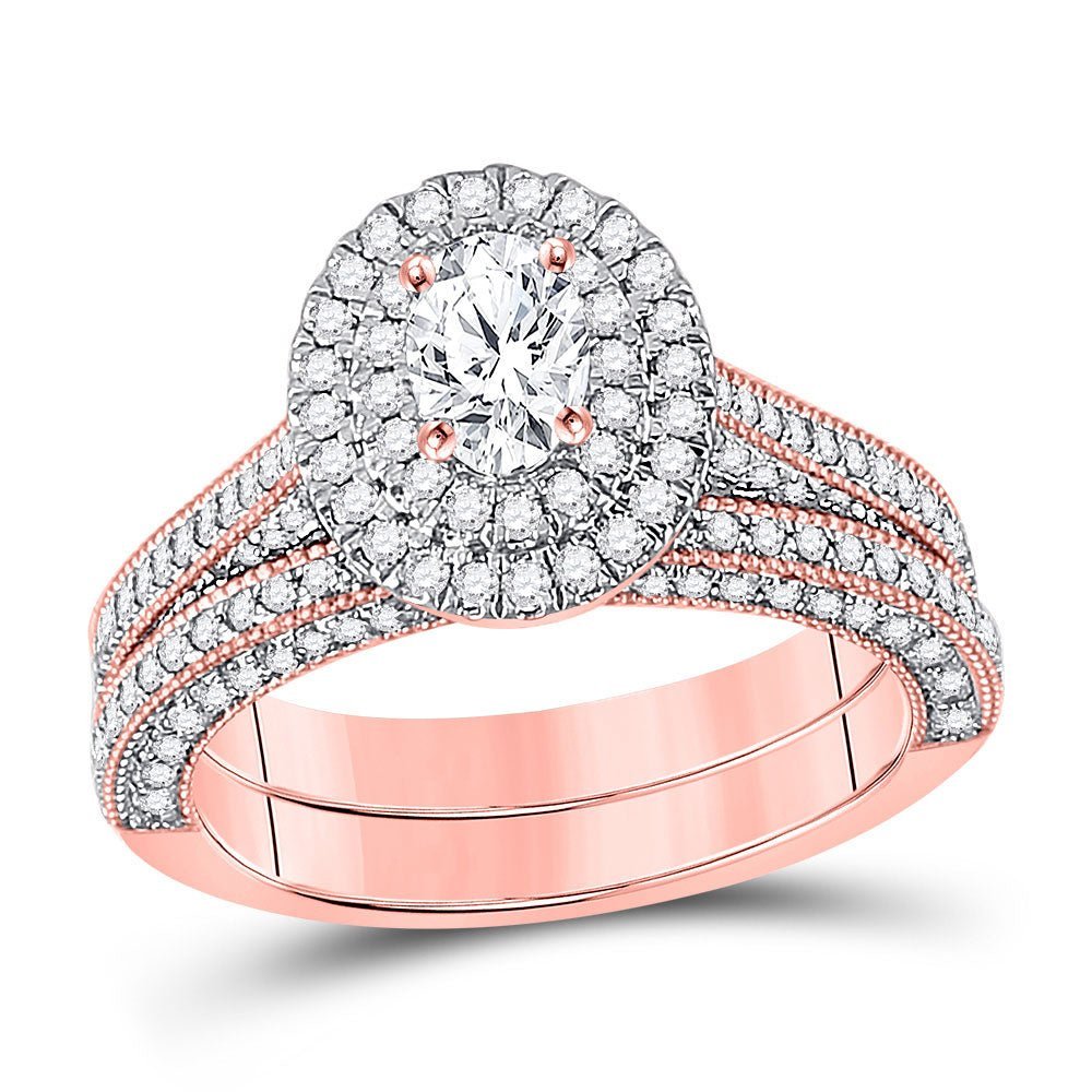14kt Rose Gold Oval Diamond Splendor Bridal Wedding Ring Band Set - Splendid Jewellery