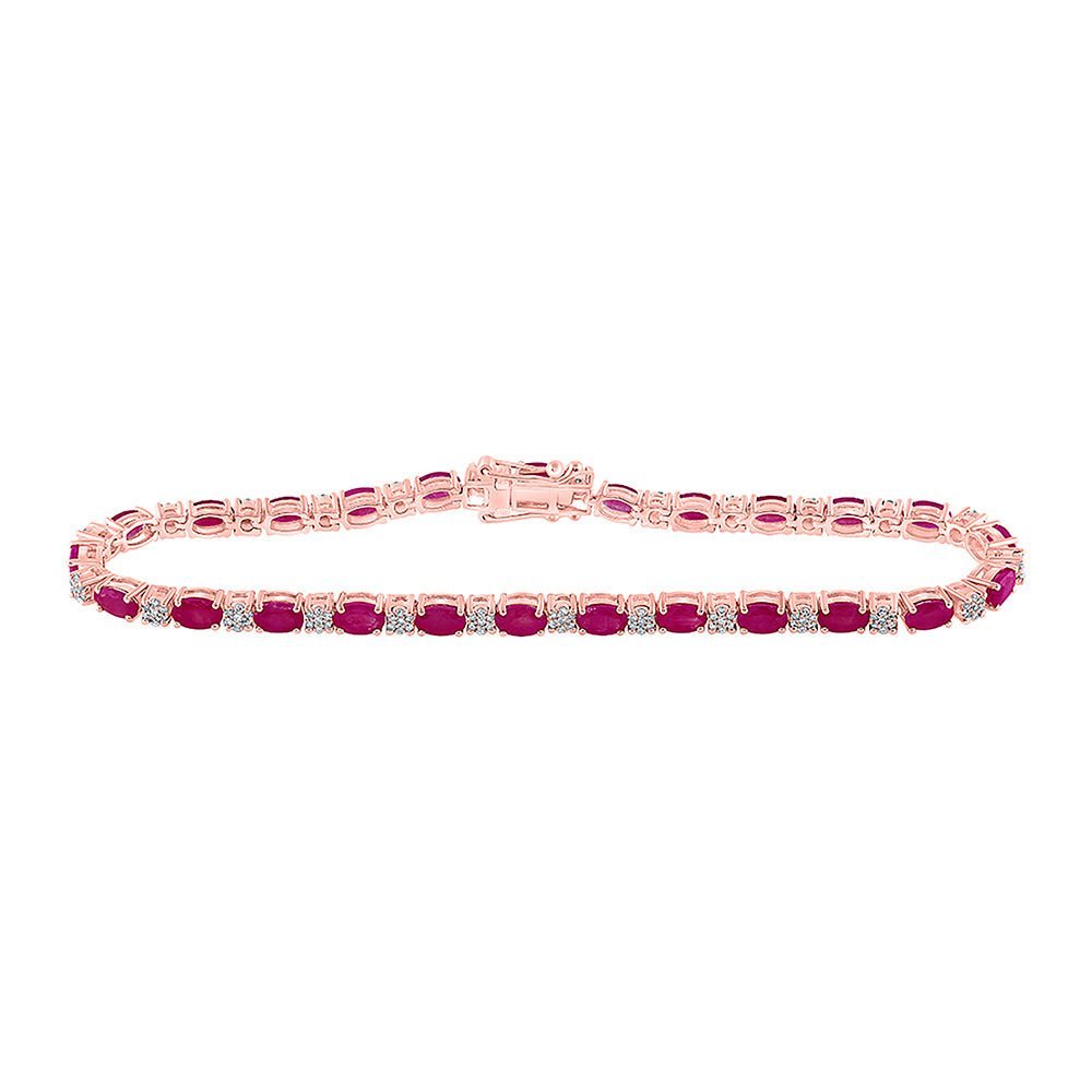 14kt Rose Gold Oval Ruby Diamond Tennis Bracelet - 7 Carat Total Weight - Splendid Jewellery
