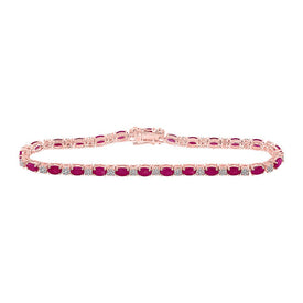 14kt Rose Gold Oval Ruby Diamond Tennis Bracelet - 7 Carat Total Weight - Splendid Jewellery