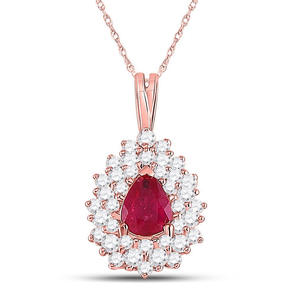 14kt Rose Gold Pear Ruby Diamond Teardrop Pendant: A Captivating Gemstone Delight - Splendid Jewellery