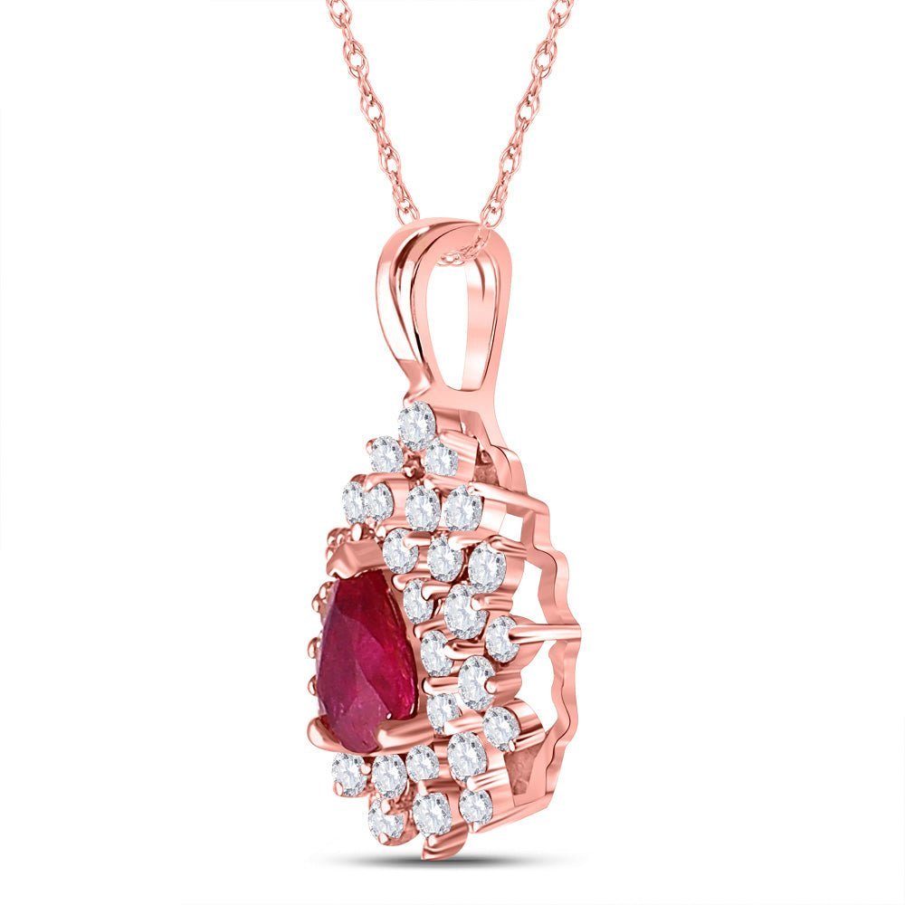 14kt Rose Gold Pear Ruby Diamond Teardrop Pendant: A Captivating Gemstone Delight - Splendid Jewellery
