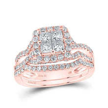 Load image into Gallery viewer, 14kt Rose Gold Princess Diamond Square Bridal Wedding Ring Band Set - Eternal Love - Splendid Jewellery