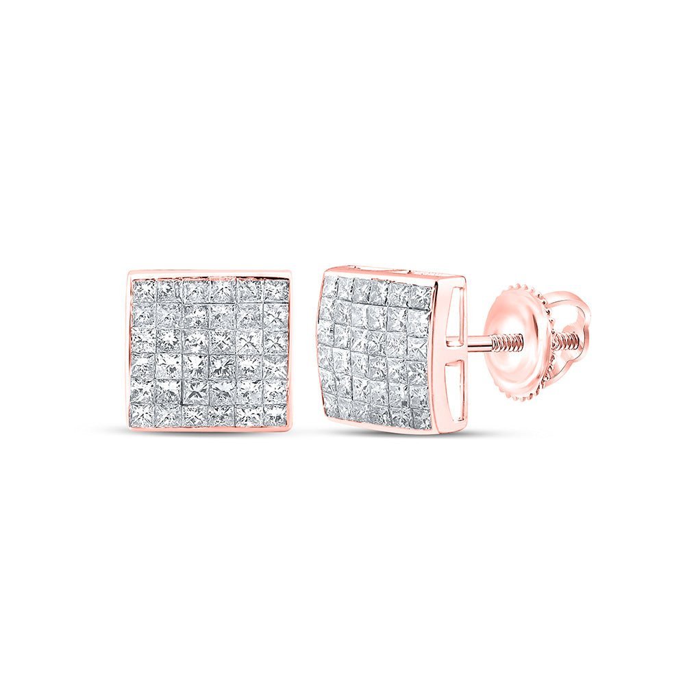 14kt Rose Gold Princess Diamond Square Earrings - Radiant Brilliance Collection - Splendid Jewellery