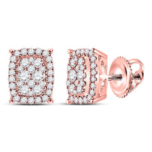 Load image into Gallery viewer, 14kt Rose Gold Rectangular Cluster Diamond Earrings - A Dazzling Masterpiece  Top View from Splendid Jewellery