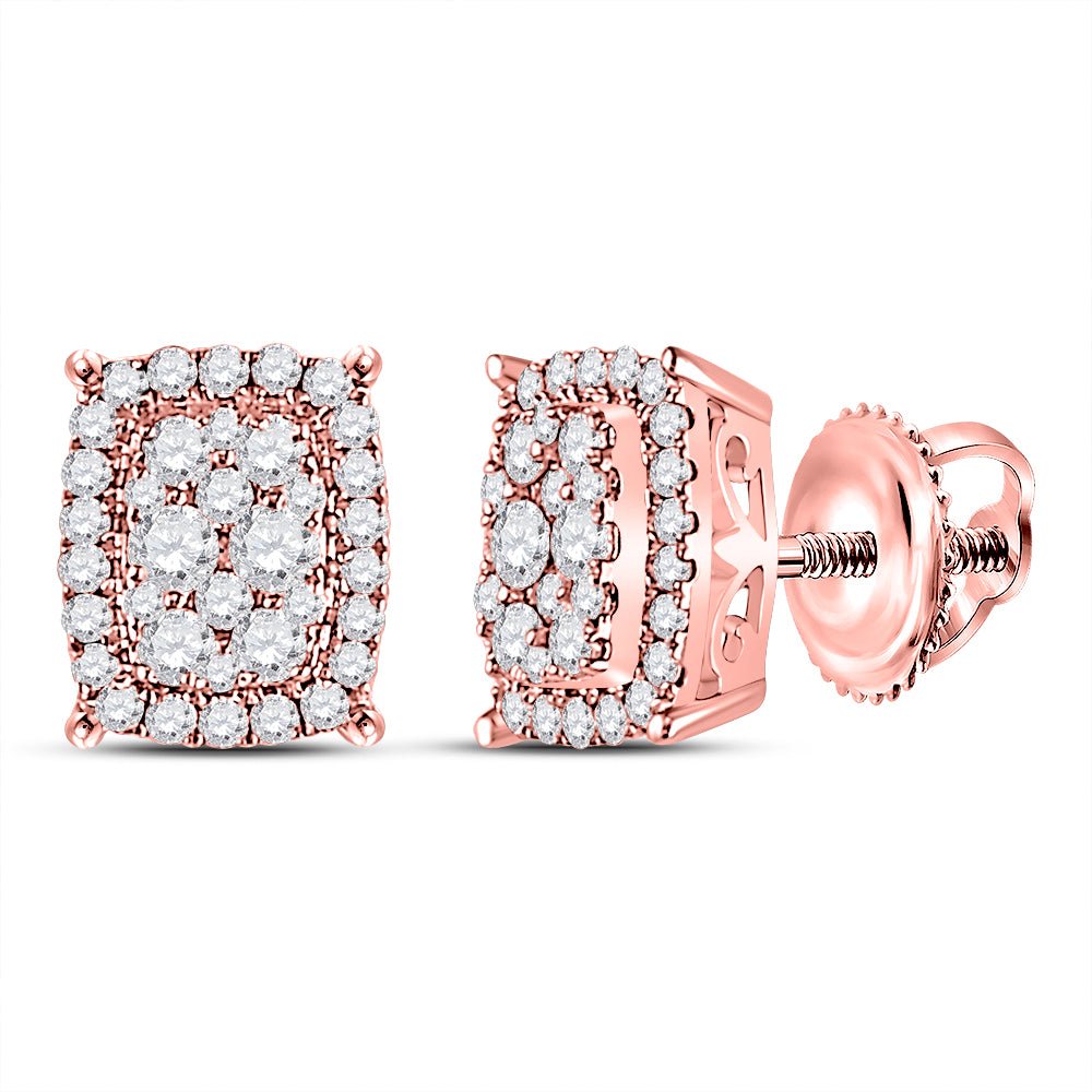 14kt Rose Gold Rectangular Cluster Diamond Earrings - A Dazzling Masterpiece - Splendid Jewellery