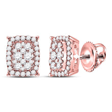 Load image into Gallery viewer, 14kt Rose Gold Rectangular Cluster Diamond Earrings - A Dazzling Masterpiece  Side View from Splendid Jewellery