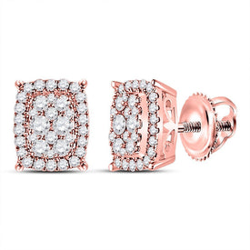 14kt Rose Gold Rectangular Cluster Diamond Earrings - A Dazzling Masterpiece - Splendid Jewellery