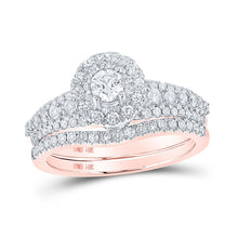 Load image into Gallery viewer, 14kt Rose Gold Sparkling Diamond Halo Bridal Wedding Ring Band Set - Splendid Jewellery