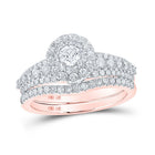 14kt Rose Gold Sparkling Diamond Halo Bridal Wedding Ring Band Set - Splendid Jewellery