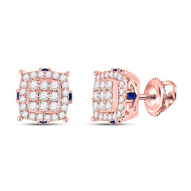 14kt Rose Gold Square Diamond and Blue Sapphire Earrings: A Mesmerizing Blend of Elegance and Charm - Splendid Jewellery