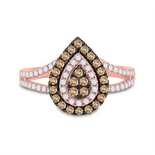 Load image into Gallery viewer, 14kt Rose Gold Teardrop Brown Diamond Cluster Ring - A Mesmerizing Delight - Front View