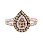 14kt Rose Gold Teardrop Brown Diamond Cluster Ring - A Mesmerizing Delight - Front View