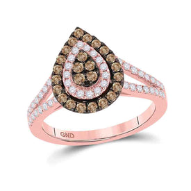 14kt Rose Gold Teardrop Brown Diamond Cluster Ring - A Mesmerizing Delight - Top View