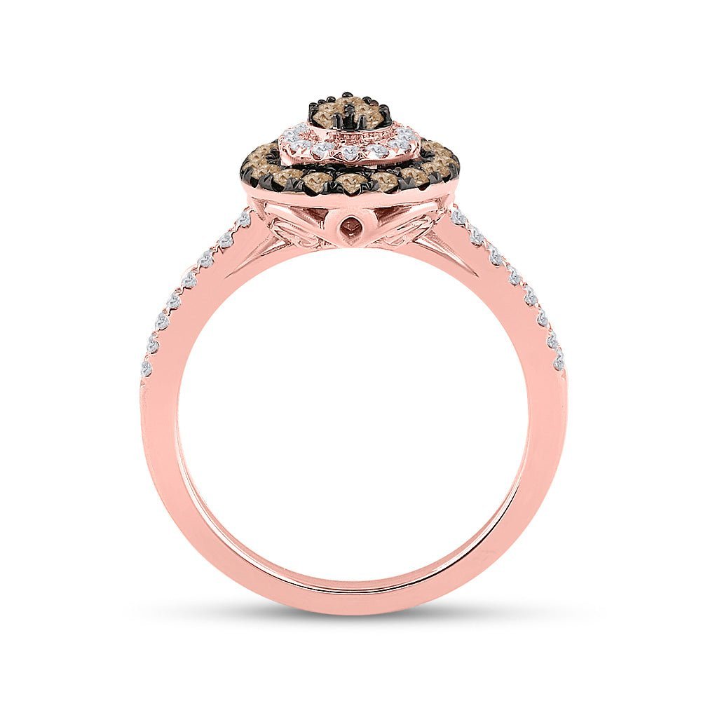 14kt Rose Gold Teardrop Brown Diamond Cluster Ring - A Mesmerizing Delight - Splendid Jewellery