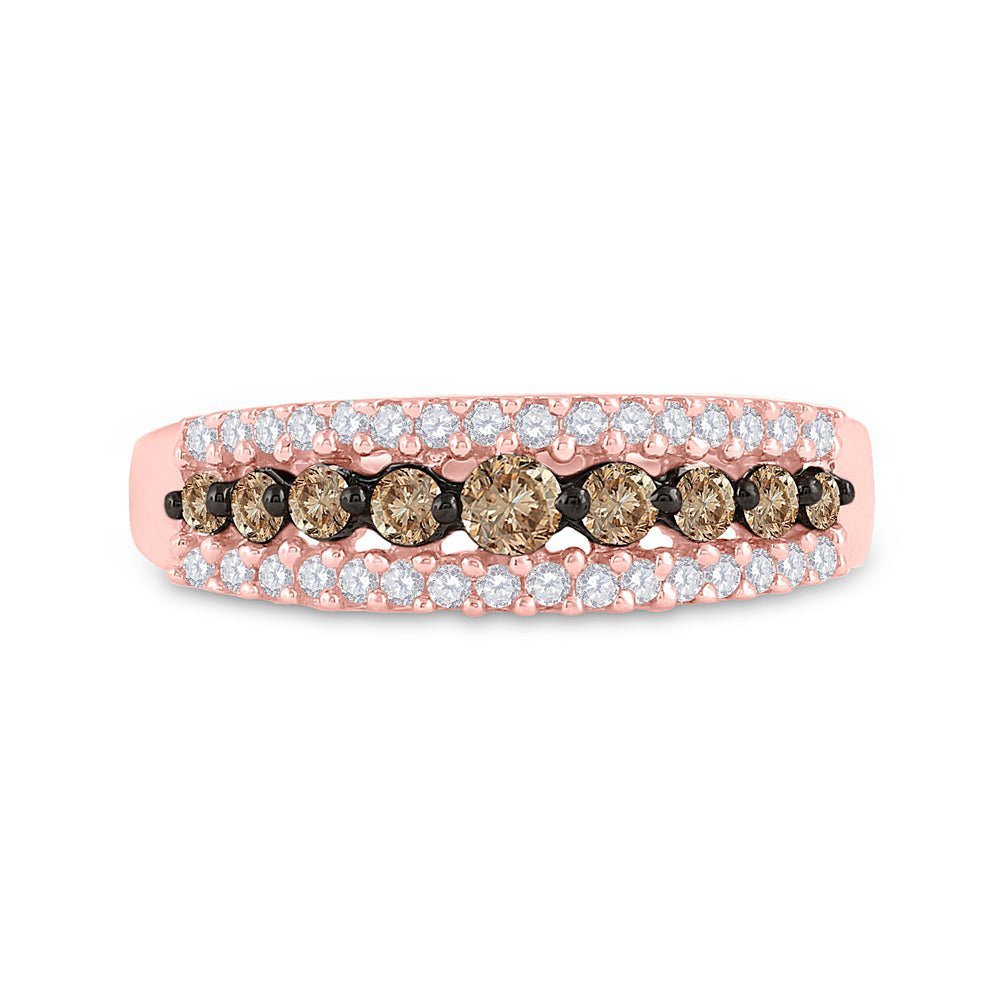14kt Rose Gold Triple Row Brown Diamond Band - A Mesmerizing Delight - Splendid Jewellery